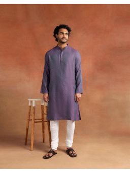 Fabindia - Men Purple Woven Design Mandarin Collar Kurta