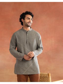 Fabindia - Men Grey Solid Mandarin Collar Kurta