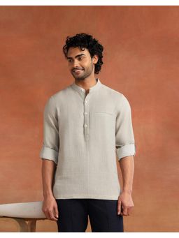 Fabindia - Men Grey Printed Mandarin Collar Kurta