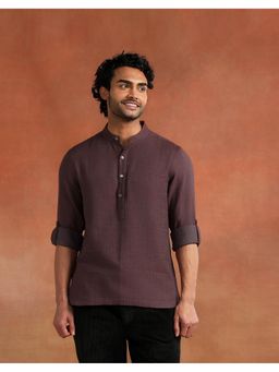 Fabindia - Men Burgundy Printed Mandarin Collar Kurta