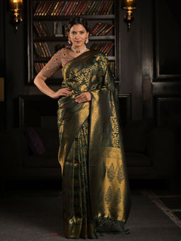EXCLUSIVA - Green Soft Banarasi Saree with Unstitched Blouse
