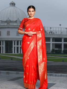 Beatitude - Red Shade Banarasi Silk Woven Saree with Unstitched Blouse