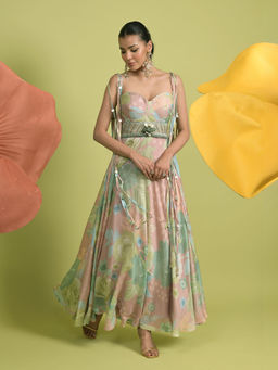 RISHI & VIBHUTI - Rose Pink Maxi Dress with Belt (Set of 2)