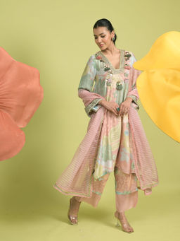 RISHI & VIBHUTI - Rose Pink Choga Kurta with Pant and Dupatta (Set of 3)