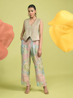 RISHI & VIBHUTI - Pink Blushing Waist Coat with Pant (Set of 2)