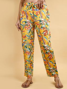 SOIE - Womens Yellow Pocket Supersoft Rayon Printed Pyjama