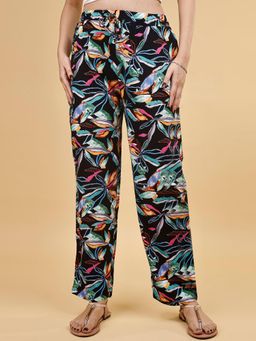 SOIE - Womens Black Pocket Supersoft Rayon Printed Pyjama