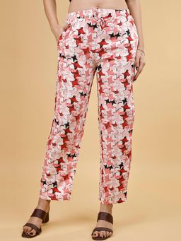 SOIE - Womens Red Pocket Supersoft Rayon Printed Pyjama