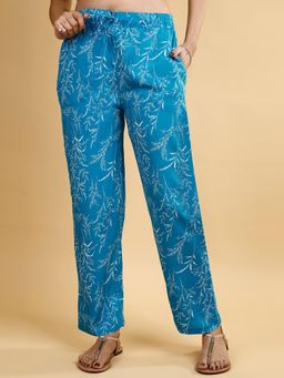 SOIE - Womens Blue Pocket Supersoft Rayon Printed Pyjama