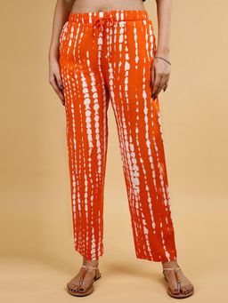 SOIE - Womens Orange Pocket Supersoft Rayon Printed Pyjama