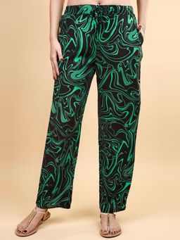 SOIE - Womens Green Pocket Supersoft Rayon Printed Pyjama