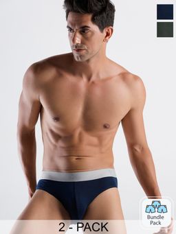 WROGN - Men Blue-Green Soft Cotton Solid Briefs (Pack of 2)