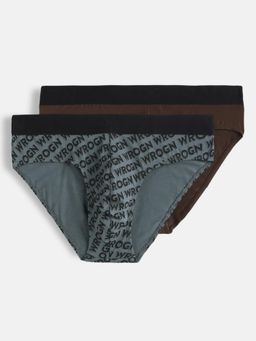 WROGN - Men Multi-Color Pure Comfort Solid and Text Printed Briefs (Pack of 2)