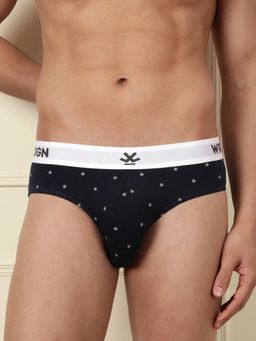 WROGN - Men Black-Blue Pure Cotton Solid and Printed Briefs (Pack of 2)