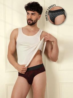 WROGN - Men Maroon-Grey Printed Smooth Touch Briefs (Pack of 2)