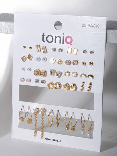 Gold Stud and Drop Earrings (Set of 25 Pairs)