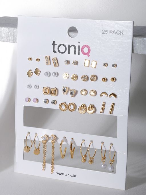 ToniQ Gold Stud and Drop Earrings (Set of 25 Pairs)