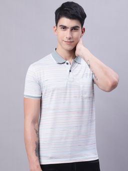 VENITIAN - Men Printed Polo Neck Cotton Lycra T-Shirt with Pocket