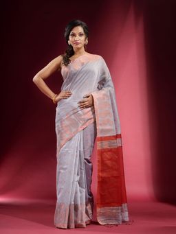 CHARUKRITI - Grey with Zari Paisley Motif Saree with Unstitched Blouse