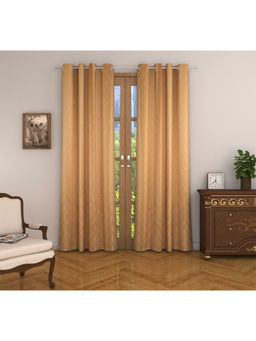 HomeTown - Fiesta Jacquard Dim Out Door Curtains 7 Feet in Mustard Colour (Set of 2)