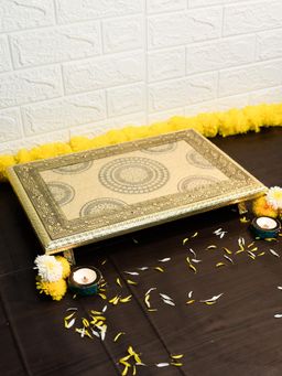 Ekhasa - Wooden Chowki for Puja with Brass Sheet