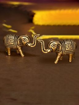 Ekhasa - 100% Pure Brass Elephant Idol Showpiece Figurine Feng Shui (Set of 2)
