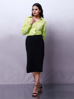 AAREIN - Lime Yellow Striped Tie-Up Detail Crop Top