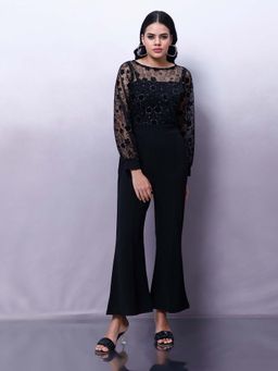 AAREIN - Black Floral Embellished Basic Jumpsuit