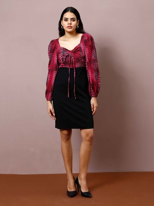 pink snake print bodycon dress PrettyLittleThing Women's Snake Print Double Layer Slinky Twist Bodycon Dress in Red