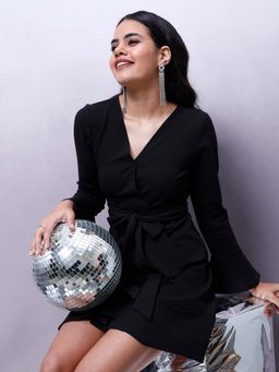 AAREIN - Black V-Neck Wrap Dress with Belt (Set of 2)