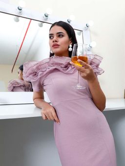 AAREIN - Lavender Scuba Bodycon Maxi Tulle Dress