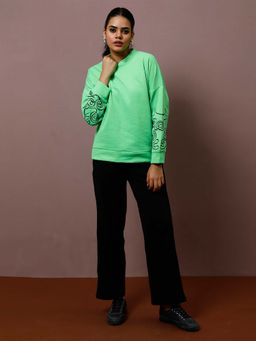 AAREIN - Women Green Embroidered Sweatshirt