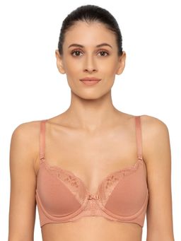 Triumph - Modern Lace Cotton Padded Wired Seamless Bra - Peach