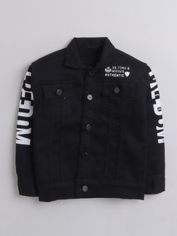 Mini Stitch - Full Sleeves Solid Denim Jacket For Boys -Black