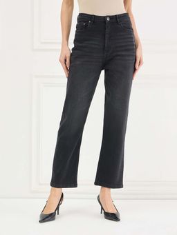 ELLE - Women Black Straight Fit Mid Rise Jeans