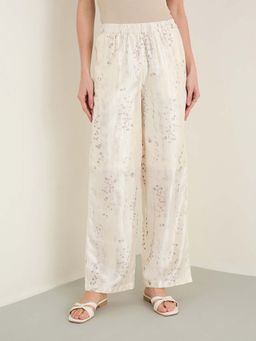 ELLE - Womens Cream Floral Trouser