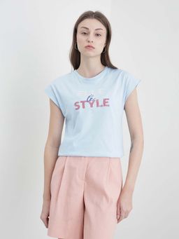 ELLE - Women Blue Printed T-Shirt