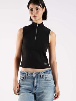 Calvin Klein - Slim Fit Cotton Half-Zip Neck Crop Top