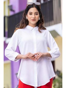 MLADA - White Rayon Regular Fit Solid Three Fourth Sleeves Shirt