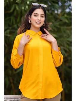 MLADA - Mustard Rayon Regular Fit Solid Three Fourth Sleeves Shirt