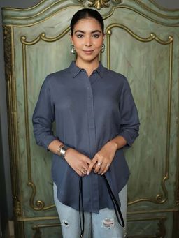 MLADA - Grey Rayon Regular Fit Solid Three Fourth Sleeves Shirt