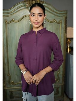 MLADA - Purple Rayon Regular Fit Solid Three Fourth Sleeves Shirt