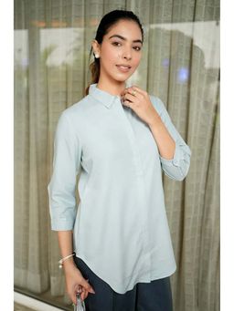 MLADA - Silver Rayon Regular Fit Solid Three Fourth Sleeves Shirt
