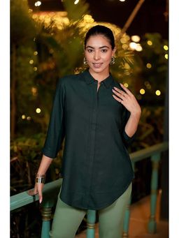 MLADA - Teal Rayon Regular Fit Solid Three Fourth Sleeves Shirt