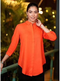 MLADA - Orange Rayon Regular Fit Solid Three Fourth Sleeves Shirt