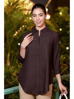 MLADA - Wine Rayon Regular Fit Solid Three Fourth Sleeves Shirt