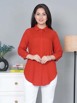 MLADA - Rust Rayon Regular Fit Solid Three Fourth Sleeves Shirt