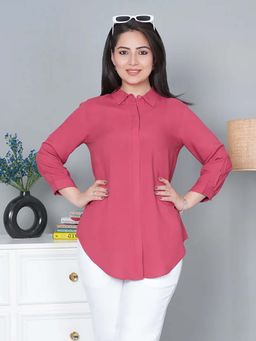 MLADA - Rose Gold Rayon Regular Fit Solid Three Fourth Sleeves Shirt