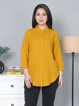 MLADA - Yellow Rayon Regular Fit Solid Three Fourth Sleeves Shirt