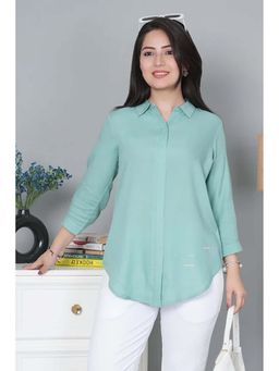 MLADA - Green Rayon Regular Fit Solid Three Fourth Sleeves Shirt